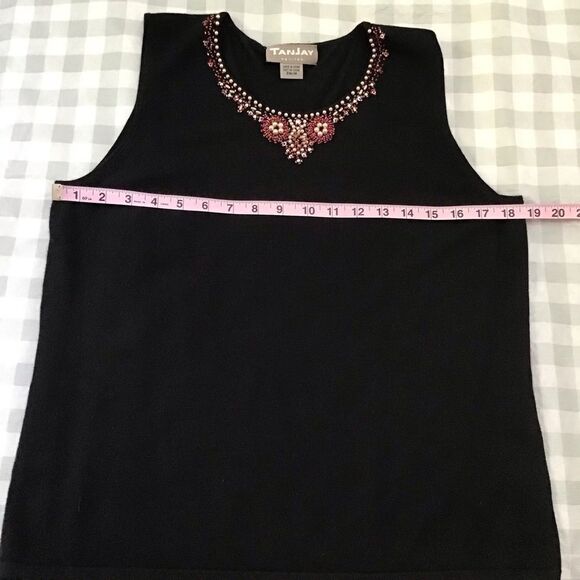 TANJAY black sleeveless top chic beaded details neckline bling medium petite - Picture 9 of 11